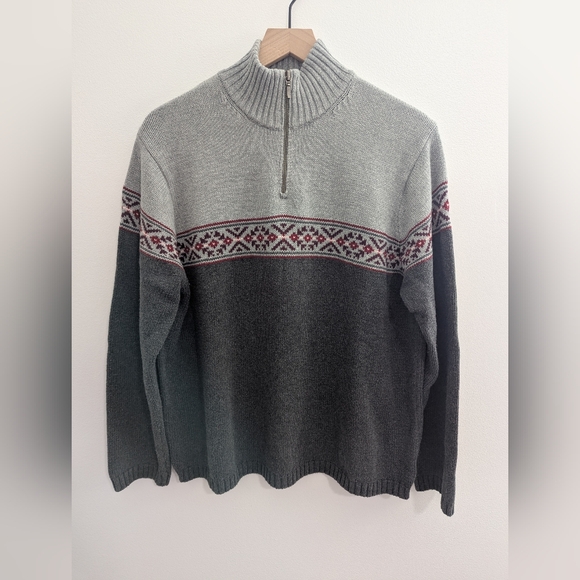 Eddie Bauer Sweater Mens Large Gray 1/4 Zip Mock Neck